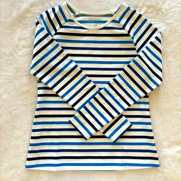 SPANX Long Sleeve Ocean Stripe Blue Swim Shirt--NWT--S - Picture 7 of 13